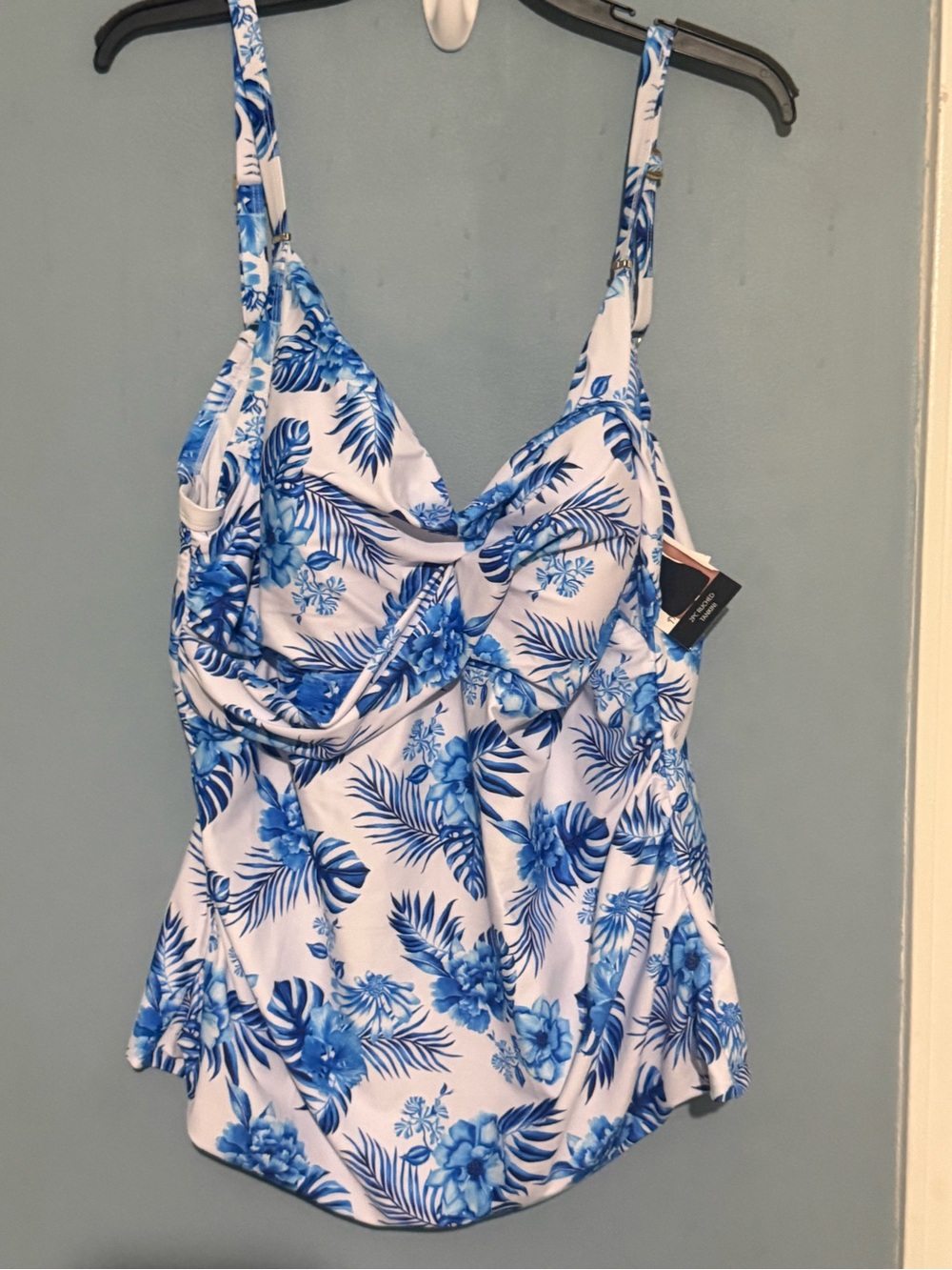 Nicole Miller White and Blue Floral Tankini Top with Skirt - Picture 7 of 10